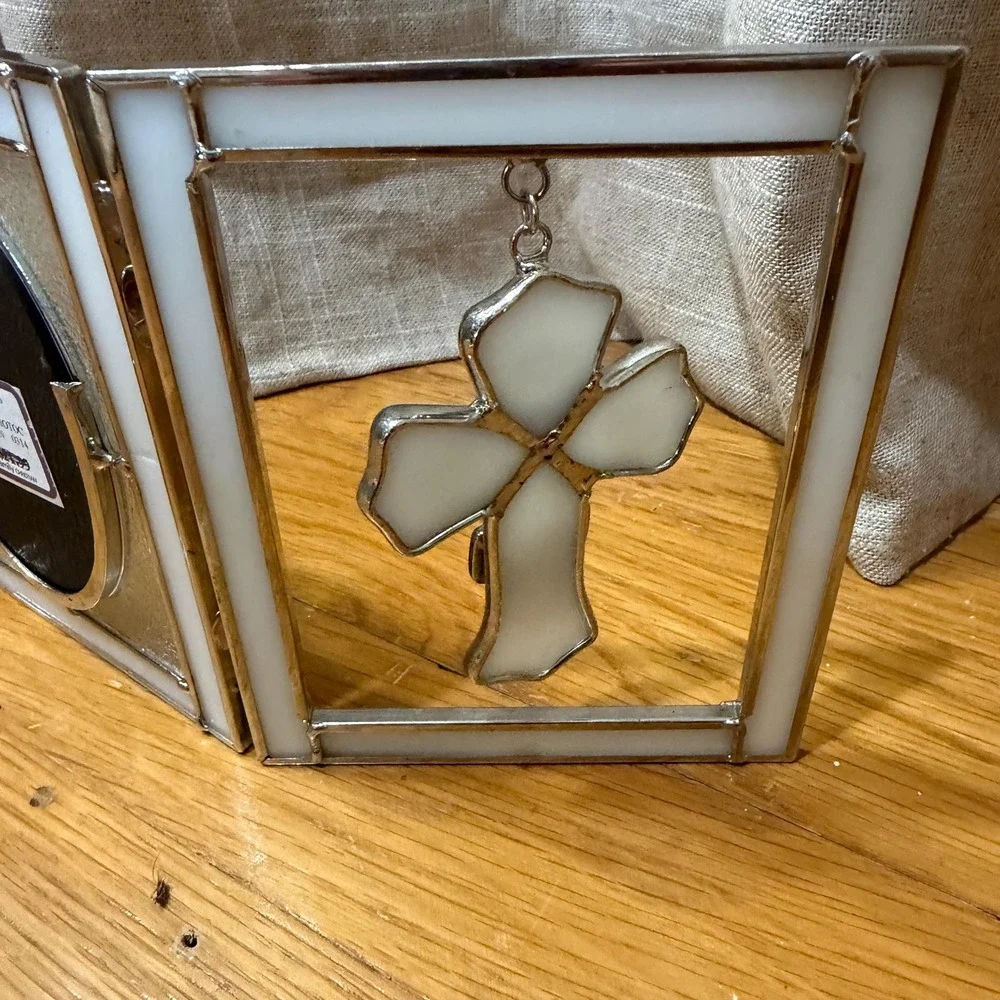 Sherman Leaded Stained Glass First Holy Communion Hinged Photo‎ Frame Cross Gift